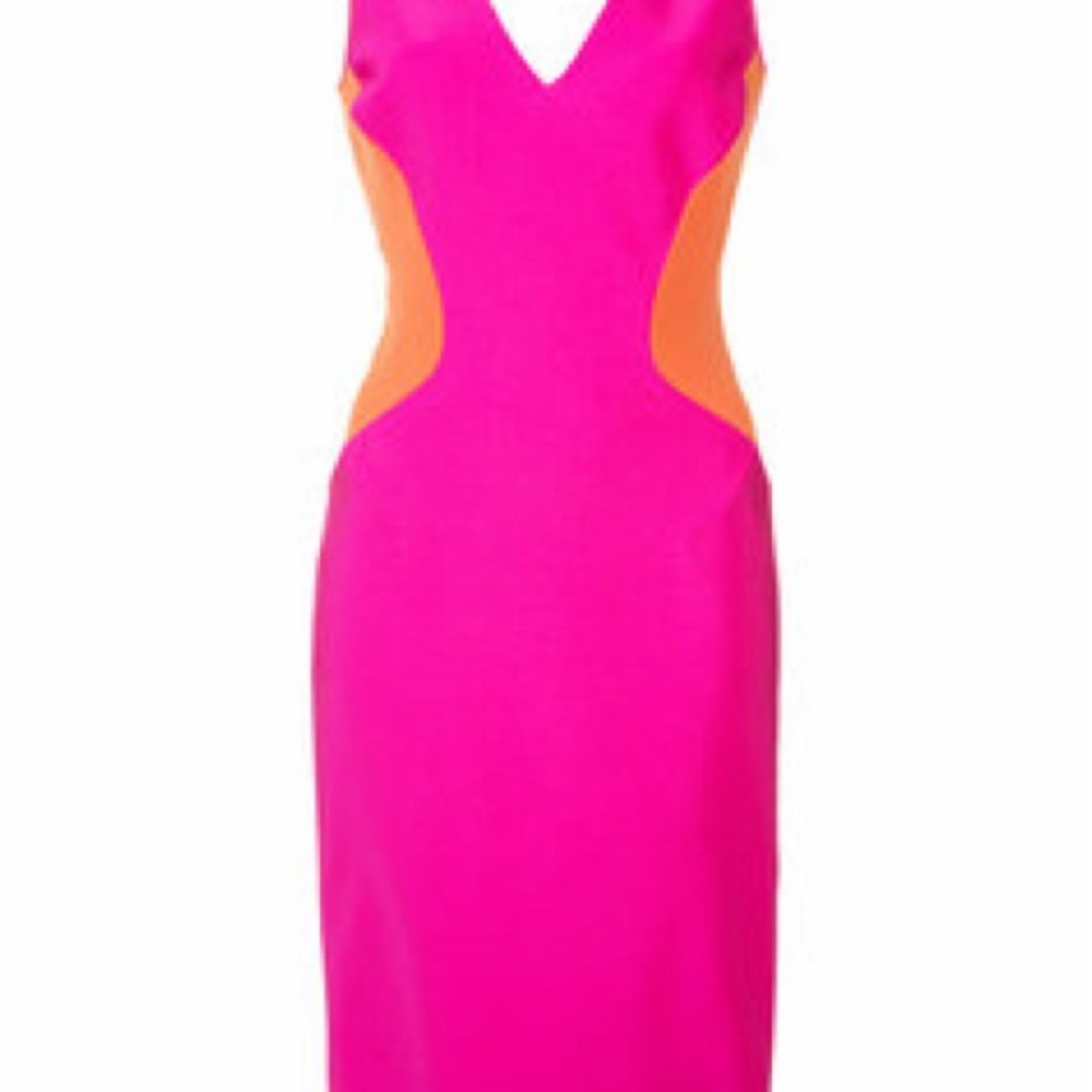 Mugler Hot Pink Midi Dress with Orange Side Panels NWOT